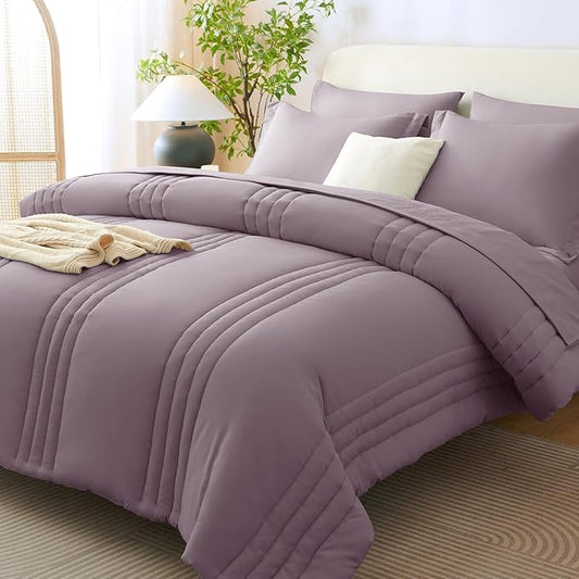CozyLux King Comforter Set - 7 Pieces Bed in a Bag Dusty Purple Comforter Set with Sheets Luxury Bed Set All Seasons, Soft Bedding Set with Down Alternative Comforter, Sheets, Pillowcases & Shams