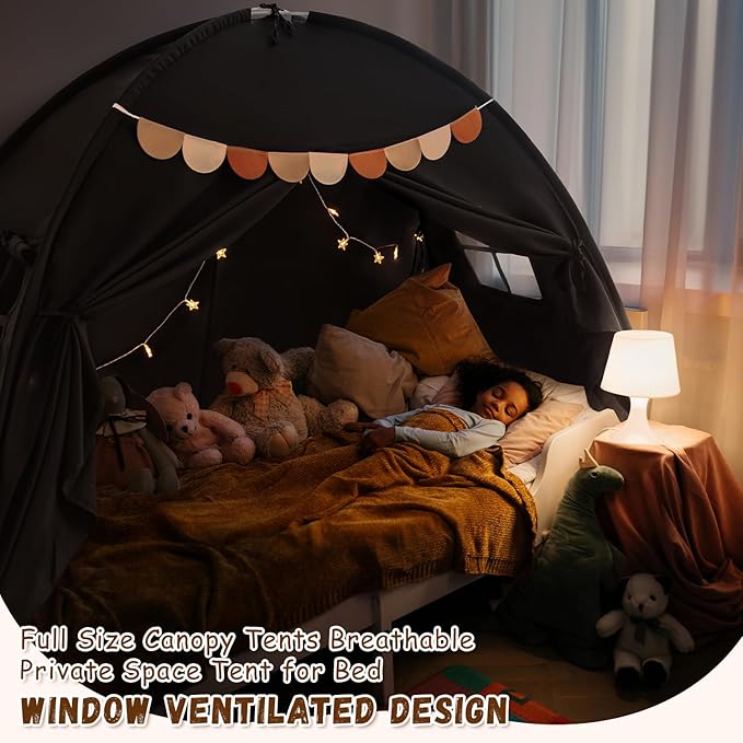 Sherilyn Full Size Bed Canopy Toddler Bunk Bed Tents Dream Tent on Bed Privacy Space Blackout Kids Sleeping Tents Indoor Floor Portable Drafty Playhouse for Boys Girl Birthday House Gift