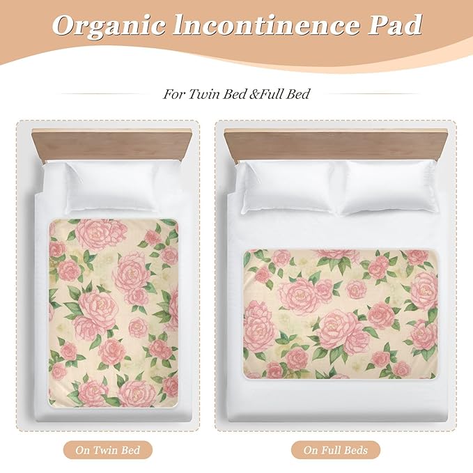 Waterproof Bed Pad Reusable Changing Pad Toddler Mattress Protector Large Pee Pad Baby Diaper Pad Soft Washable Liner Beige Pink Peony