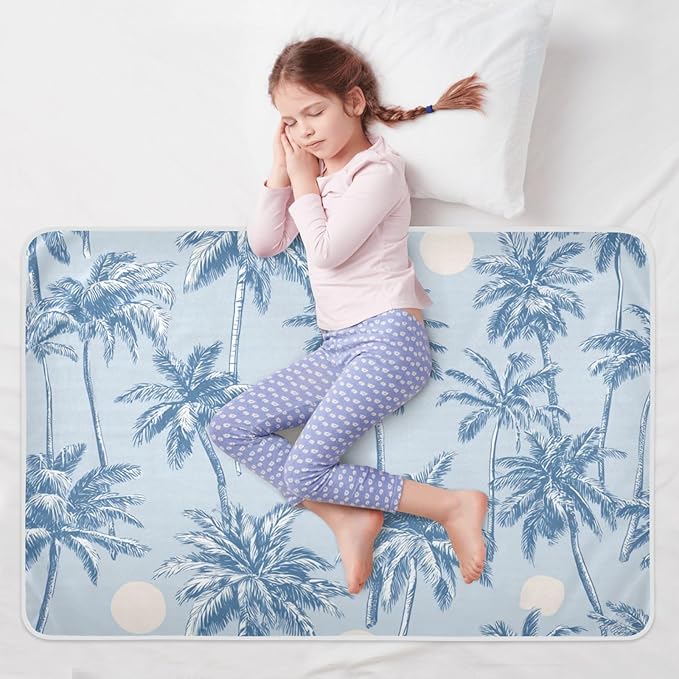 Waterproof Bed Pad Reusable Changing Pad Toddler Mattress Protector Large Pee Pad Baby Diaper Pad Soft Washable Liner Light Blue Palm Trees and Sun