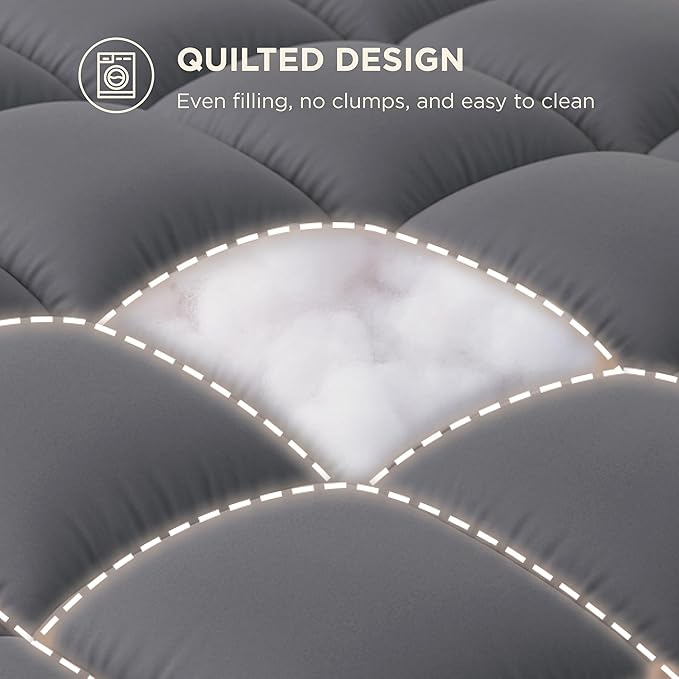 Bedsure King Mattress Topper - Pillow Top Mattress Pad Cover with Deep Pocket Fits up to 21 Inches, Plush Soft Bed Topper for Back Pain Relief, Overfilled with Down Alternative Filling, Grey