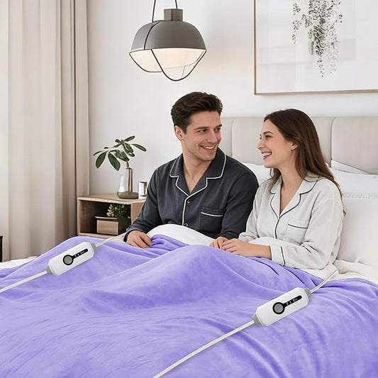 Electric Heated Blanket 84"x90" Queen Size Microplush Cover Blanket, 4 Heat Settings & 10 Hours Auto Off, Cozy & Warm for All Night, Machine Washable, Light Purple