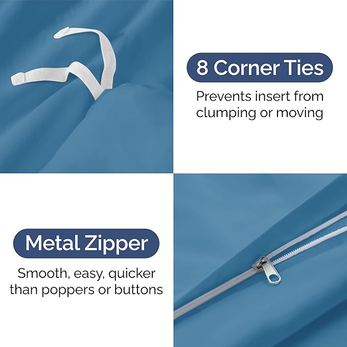 Duvet Cover Full Size - Extra Soft Full Size Duvet Cover - Lightweight, Breathable & Cozy - Easy Care & Fade Free w/ Zipper Closures & Ties - 80" x 90" Inches - (Denim Blue) Comforter Not Included