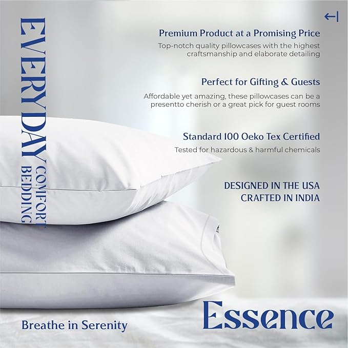 Mayfair Linen 100% Organic Cotton King Size Pillow Cases Set of 2 - Ultra Soft Hotel Quality King Pillow Covers, Authentic GOTS Certified, Crisp, Cooling Percale Weave Cotton Pillowcases - Light Grey