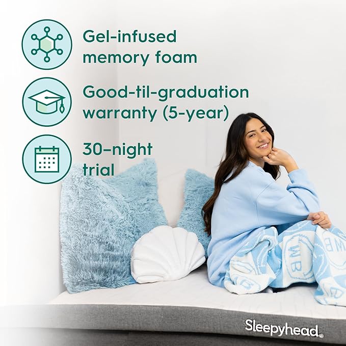 Sleepyhead Twin XL 3 Inch Gel Memory Foam Mattress Topper for College Dorm – Thick, Cooling & Comfortable Mattress Pad with Washable Cover – Dorm Room Essentials for College Students (XL Twin 3")