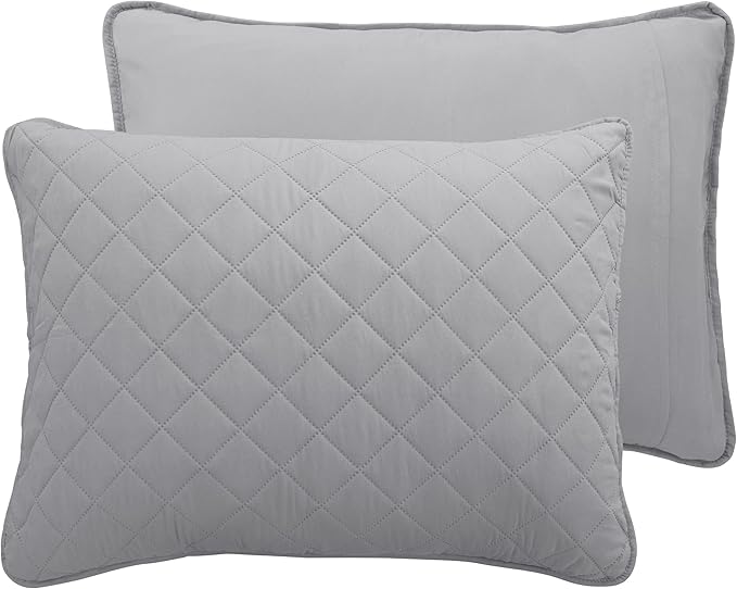 Easy-Going Full/Queen Size Reversible Quilt Set with 1 Quilt and 2 Pillow Shams, Soft Bed Quilt Cover, Water Resistant Lightweight Microfiber Bedspread, Stain Resistant, Light Gray/Ivory