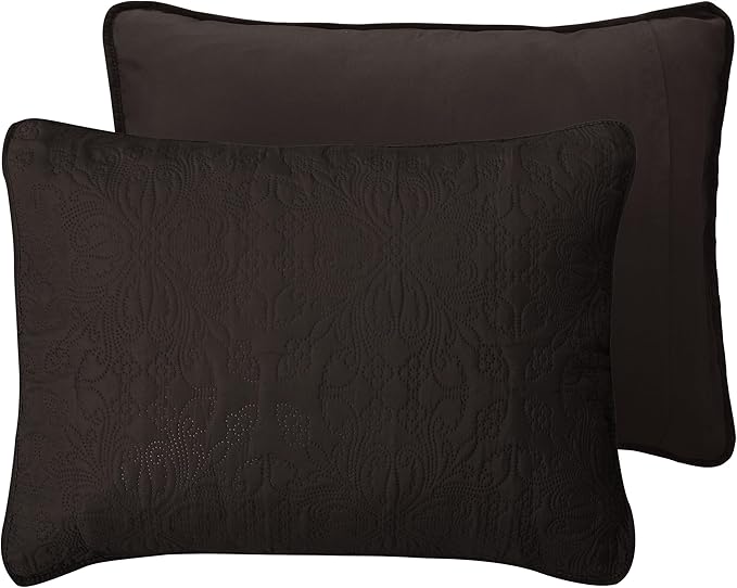 Easy-Going Twin Size Reversible Quilt Set with 1 Quilt and 1 Pillow Sham, Soft Bed Quilt Cover, Water Resistant Lightweight Microfiber Bedspread, Stain Resistant, Damask-Chocolate/Beige