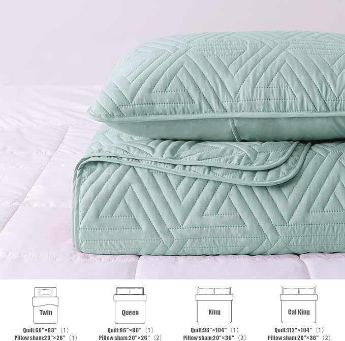Whale Flotilla Soft California King Size Quilt Set for All Seasons, 3-Piece Ultrasonic Bedding Set, Lightweight Reversible Bedspread, Coverlet, Bed Cover with 2 Pillow Shams, Aqua Blue