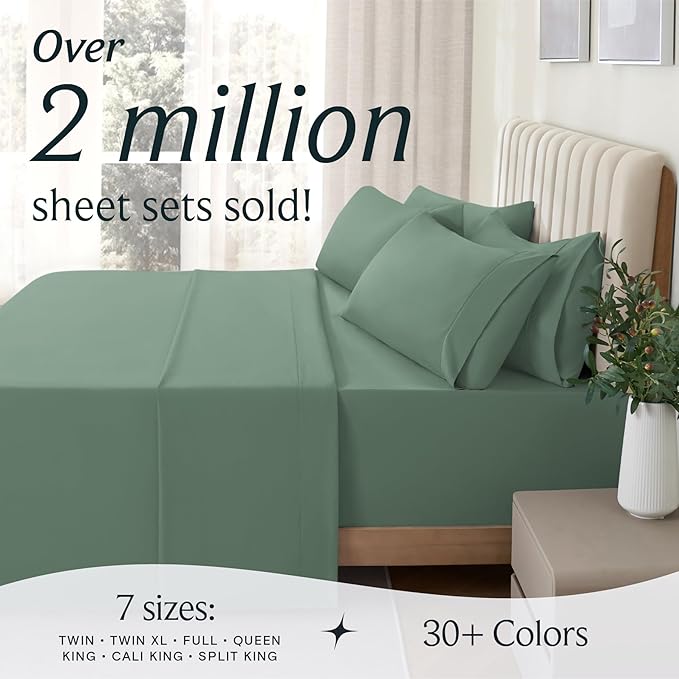 LuxClub 3 PC Sheet Set Sheets Deep Pockets 18" Eco Friendly Wrinkle Free Sheets Machine Washable Hotel Bedding Silky Soft - Tree Moss Green Twin