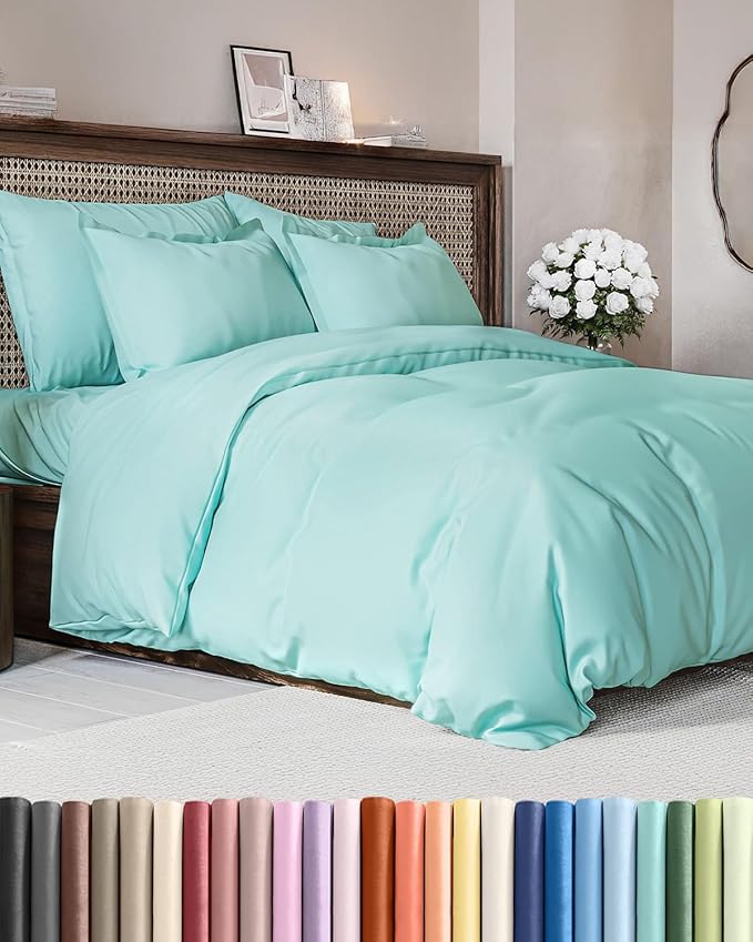 Duvet Cover Cal King Size - Extra Soft Cal King Size Duvet Cover - Lightweight, Breathable, Easy Care & Fade Free w/ Zipper Closures & Ties - 104" x 98" Inches - (Spa Blue) Comforter Not Included