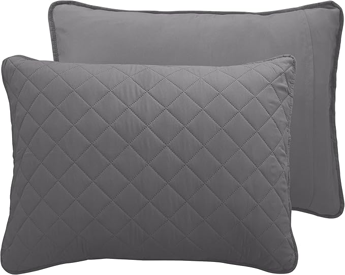 Easy-Going California King Size Reversible Quilt Set with 1 Quilt and 2 Pillow Shams, Soft Bed Quilt Cover, Water Resistant Lightweight Microfiber Bedspread, Stain Resistant, Gray/Light Gray