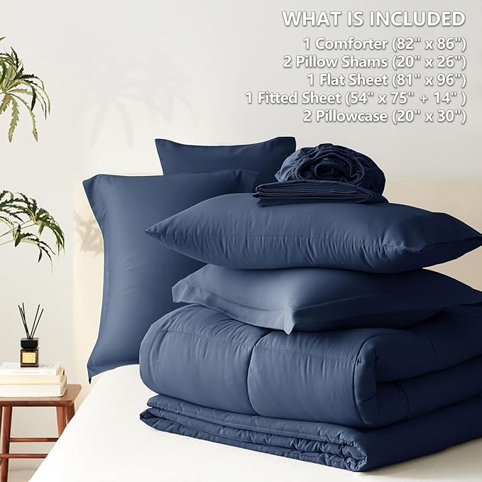 CozyLux Full Size Comforter Sets Navy Blue - 7 Pieces Bed in a Bag Full, Oeko-Tex Certified Bed Set, All Season Soft Bedding Set with Down Alternative Comforter, Sheets, Pillowcases & Pillow Shams