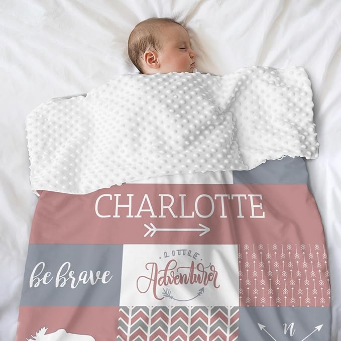 Customzed Baby Blanket for Girls Super Soft Double Layer with Dotted Backing, Receiving Blanket with Cute Woodland Multicolor Printed Blanket Brick Dust 40 x 50 Inch