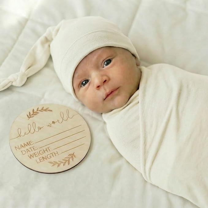 Large Jersey Knitted Swaddle Blanket for Baby, Soft Stretchy Receiving Blanket for Newborns with Hat, Baby Nursery Swaddle 47 x 47 inches(Natural)