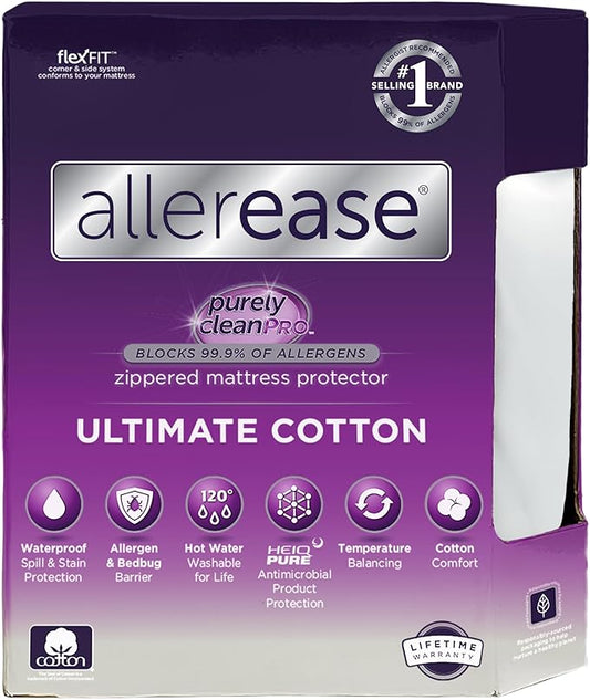 AllerEase Ultimate Allergy Protection and Comfort Zippered Mattress Protector, Full