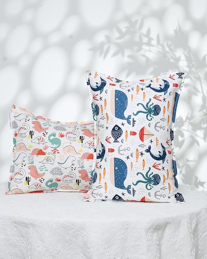 ALVABABY Toddler Pillowcases 2 Pack Organic Cotton Kids Pillow Cover Fit 13"x 18" or 12"x21" Envelope for Girl Boy Sleepy Travel
