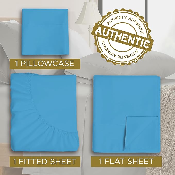 Twin XL 100% Microfiber Double Brushed Sheet Set - Extra-Soft & Wrinkle-Free - 15" Deep Pockets, 39" x 80" - Ideal for Dorms, Hospitals & Split King Beds - 3 PC Set (Twin XL, Light Blue)