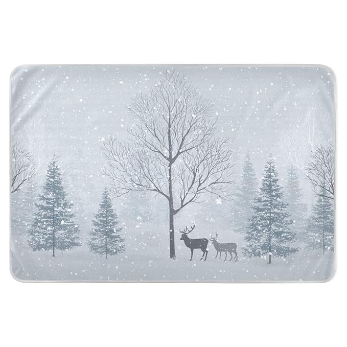 Waterproof Bed Pad Reusable Changing Pad Toddler Mattress Protector Large Pee Pad Baby Diaper Pad Soft Washable Liner Blue Snow Trees and Reindeer