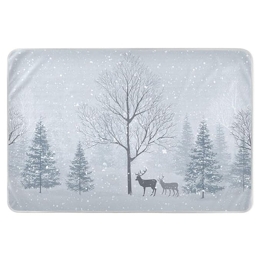 Waterproof Bed Pad Reusable Changing Pad Toddler Mattress Protector Large Pee Pad Baby Diaper Pad Soft Washable Liner Blue Snow Trees and Reindeer