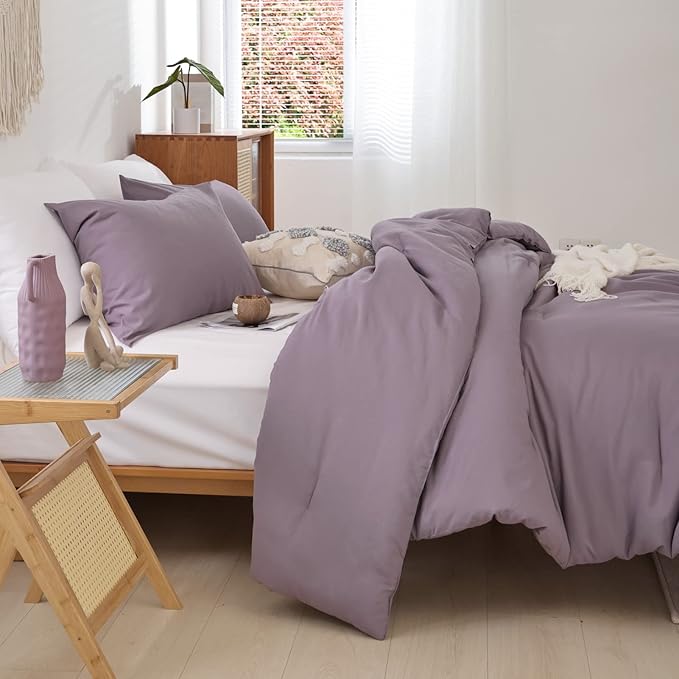 ROSGONIA Dusty Purple Comforter Set Queen, 3pcs (1 Boho Comforter & 2 Pillowcases) All Season Bedding Lightweight Bedspread Blanket Quilt Bed