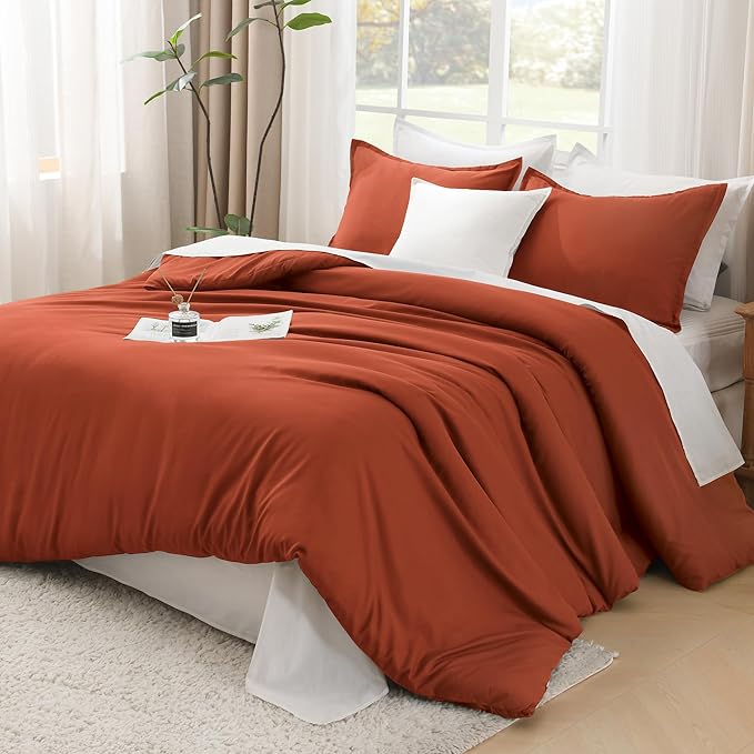 Litanika Oversized King Comforters Burnt Orange Super King Size, 3 Pieces Lightweight Solid Bedding Comforter Set, All Season Fluffy Bed Set (120x120In Comforter & 2 Pillowcases)