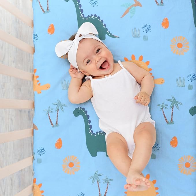 UOMNY Crib Sheet, Dinosaur Crib Sheets Baby Sheet for Standard Crib and Toddler Mattresses Nursery Bedding Sheet Crib Mattress Sheets for Boys and Girls 1 Pack Toddler Sheet