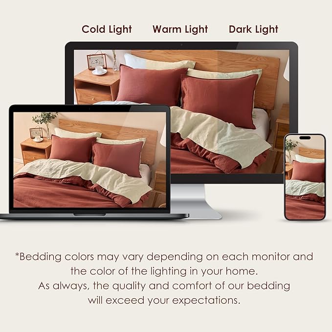 DAPU 100% Linen Duvet Cover Set - Pure Natural French Flax Linen with Corner Ties and Zipper Closure Soft Breathable Durable for Hot Sleepers 1 Duvet Cover 2 Pillowcases (Rust Red, Queen/Full)