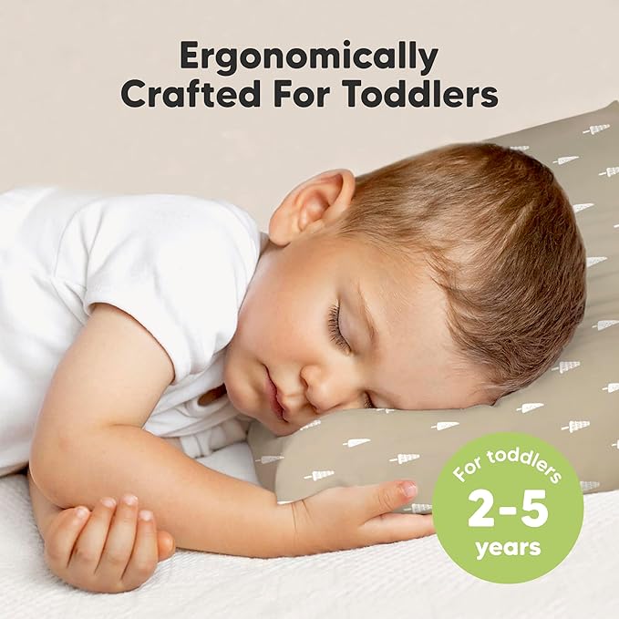 KeaBabies 2-Pack Toddler Pillows 2 Year Old to 5-13x18 Soft Organic Cotton Kids Pillow for Sleeping, Travel, School, Daycare, Nap, Toddler Bed, Machine Washable, Without Pillowcase (Pine Tree)