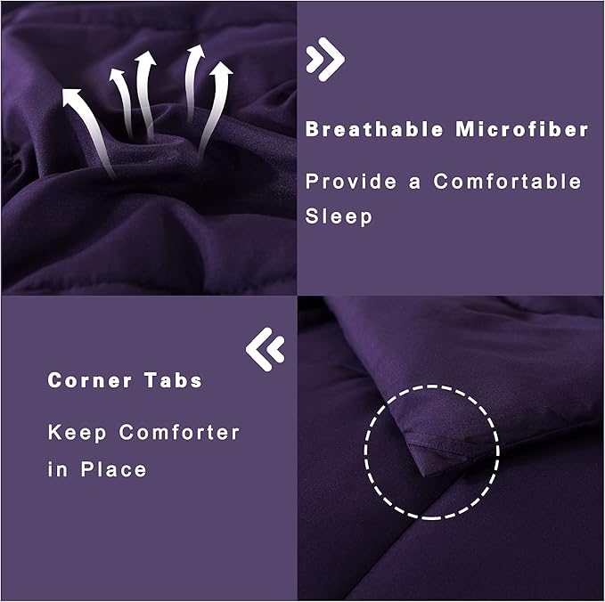 DOWNCOOL Twin Comforter Set -All Season Bedding Comforters Sets with 1 Pillow Case -2 Pieces Bed Set Down Alternative Comforter Set -Purple Twin Bedding Sets(64"x88")
