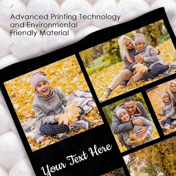 Personalized Blanket with Photo, 6 Photos Customized Blankets Photo Blankets Customize Personalized Family Mom Pictures Blankets for Dad Family Friend, 8 Sizes
