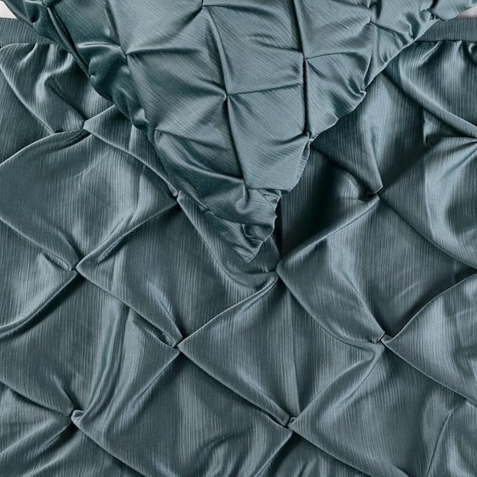The HomeCentric Decorative Blue Twin 53 x 18 inch Bed Runner with Matching Pillow Cover, Satin Pintucks Bed Scarf, Solid Color Modern - Satin Nights