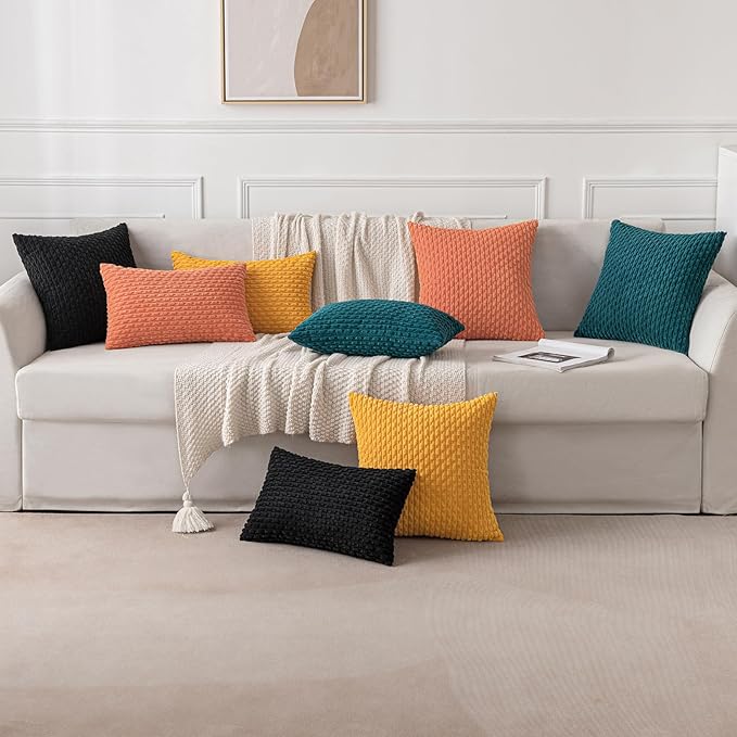 MIULEE Pack of 2 Decorative Lumbar Throw Pillow Covers 12x20 Inch Soft Boho Striped Textured Corduroy Pillow Covers Modern Farmhouse Home Decor for Couch Bed Sofa Living Room Teal Blue