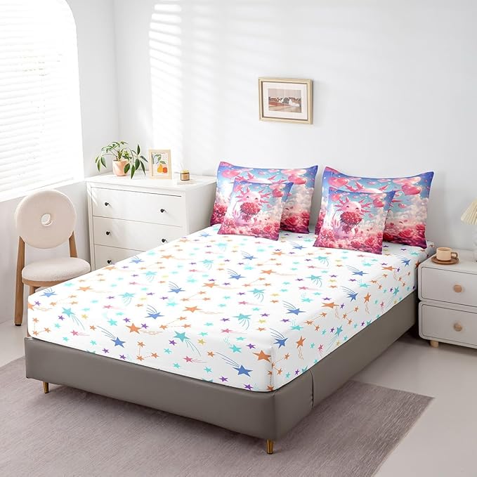 Feelyou Kids Cute Axolotl Comforter Set with Sheets King Size, Cartoon Animal 7 Pieces Bedding Set Boys Girls Kawaii Ocean Sealife Bed in A Bag Rose Teens Bed Set Bedroom Decor 7Pcs