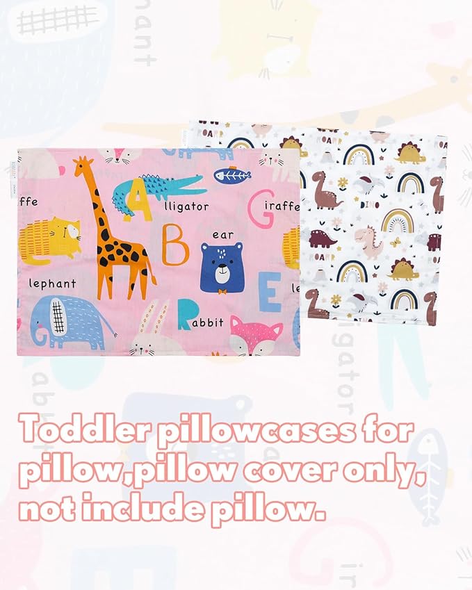 ALVABABY Toddler Pillowcases 2 Pack Organic Cotton Kids Pillow Cover Fit 13"x 18" or 12"x24" Envelope for Girl Boy Sleepy Travel
