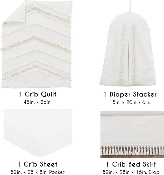 Sweet Jojo Designs 4-Piece Baby Crib Bedding Set (100% Cotton Ivory Boho) for Boys or Girls, Infants/Nursery incl. Blanket, Fitted Sheet, Skirt, Diaper Stacker (Neutral Bohemian, Farmhouse Minimalist)