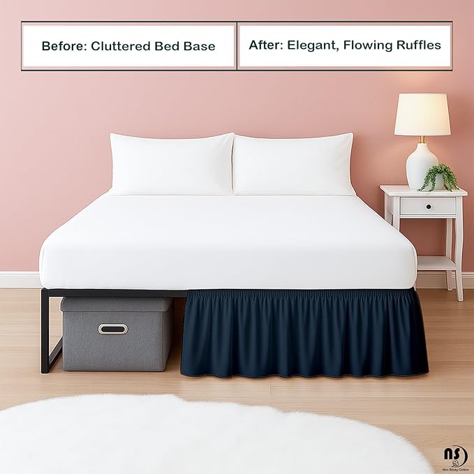 Premium Microfiber Full Ruffled Bed Skirt, 8” Drop with Split Corners, Soft Wrinkle Free Bedskirt with Platform, Solid Navy Blue Dust Ruffle for 54" x 75" Mattress