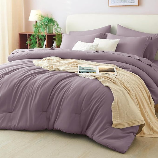 CozyLux Full Size Comforter Set Dusty Purple, 7 Pieces Bed in a Bag Full Comforter Set with Sheets, Bedding Set with Down Alternative Comforter, Fitted Sheet, Flat Sheet, Pillow Shams and Pillowcases