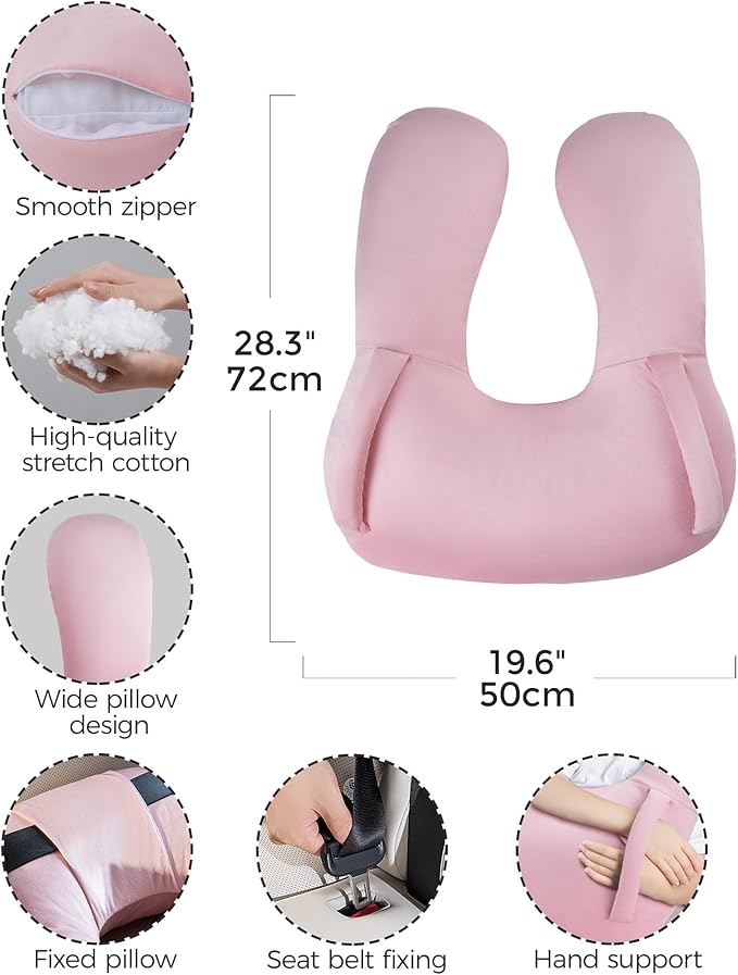 BEBAS U-Shaped Kids Travel Pillow for Car Travel Accessories for Children Adults - Soft Breathable Supports Neck Head for Sleeping - Adjustable Strap for Airplane Long Road Trip