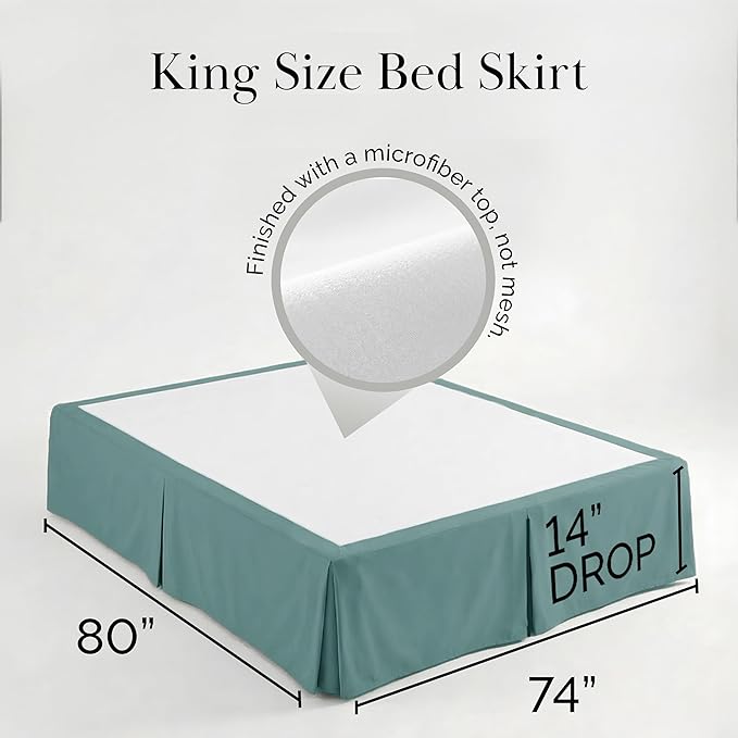 Southshore Fine Living, Inc. King Bed Skirt - 14" Drop, Luxury Pleated Bed Skirts, King Size Bedding Dust Ruffle, King Size Bed Skirting, Steel Blue (Teal)