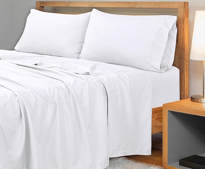 Royale Linens 300 Thread Count 100% Long Staple Combed Cotton Flat Sheet - Super Soft - Top Sheets - Full Flat Sheet Sold Separately - Breathable, Cool & Crisp Percale Sheets Only (Full, White)