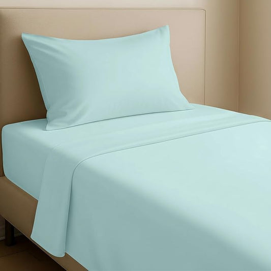 California Design Den Twin Bed Sheets Set - Natural 100% Cotton Sheets with 12" Pockets, Soft Sateen Weave, Breathable and Durable Bedding Set for Dorm Rooms, College (Seafoam)