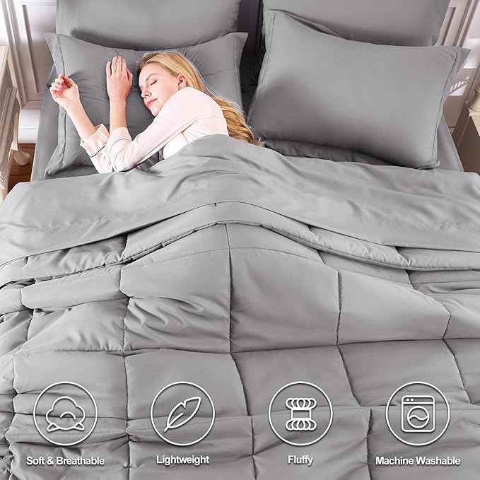 CozyLux King Size Comforter Set Grey - 7 Pieces Bed in a Bag King, Okeo-Tex Certifited Bedding Set, All Season Soft Bed Set with Down Alternative Comforter, Sheets, Pillowcases & Pillow Shams