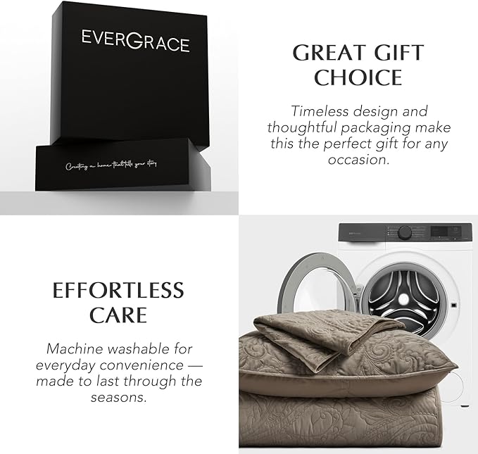 EverGrace Luxury Pearl Velvet Quilt Set Queen Size 3 Pieces, Soft Paisley-Stitch Velvet Comforter Set with Pillow Shams, Lightweight Bedspread Coverlet Bedding Set, Stone Taupe
