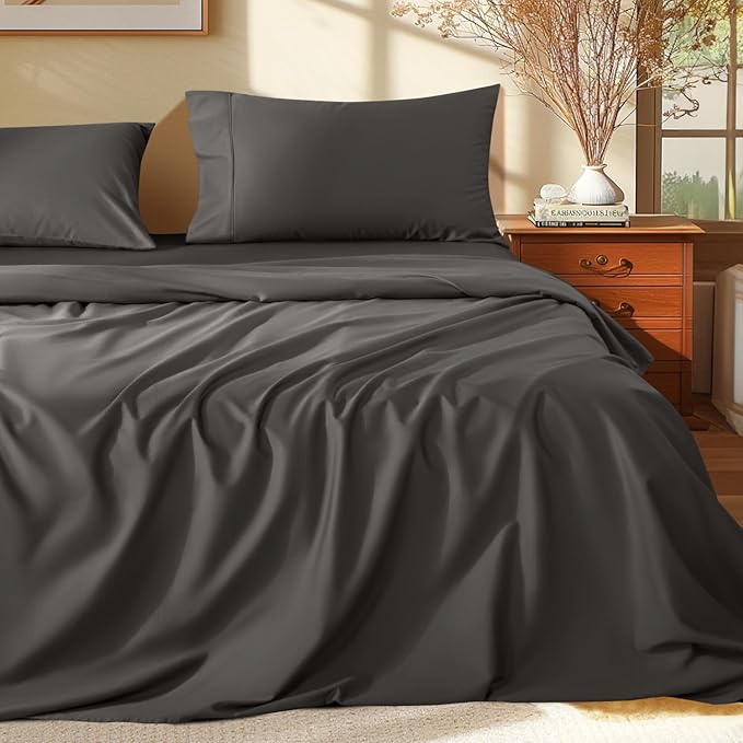 Shilucheng 100% Egyptian Cotton Sheets Set - 1000 Thread Count，Luxury Cotton Bed Sheets，Breathable & Cooling Bedding and Pillow Cases, 16 Inch Deep Pocket - 4 Piece (California King, Dark Grey)