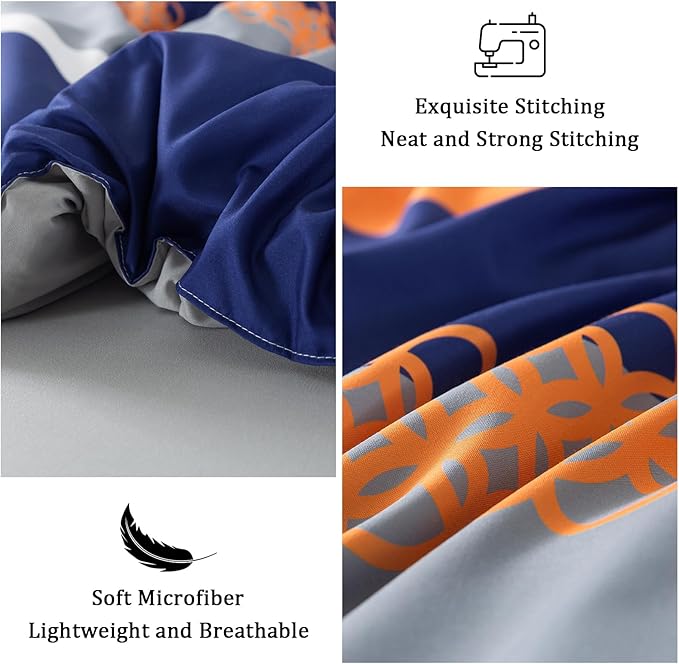 8 Pieces Bed in a Bag Stripe Comforter Set Queen Size,Blue Patchwork Striped Comforter with Sheets Set Soft Microfiber Boho Bedding Sets (Blue,Grey)