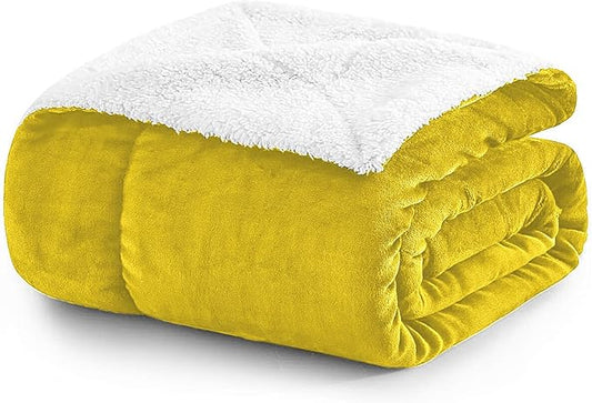 MOONLIGHT20015 Gold Sherpa Fleece Twin Blanket - (Ochre, 60X80 Inches) Warm and Fluffy Blankets for Winter - Reversible Thick and Cozy Twin Size Blankets for Bed, Camping and Travel