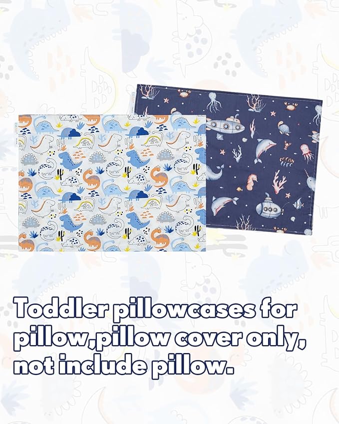 ALVABABY Toddler Pillowcases 2 Pack Organic Cotton Kids Pillow Cover Fit 13"x 18" or 12"x19" Envelope for Girl Boy Sleepy Travel