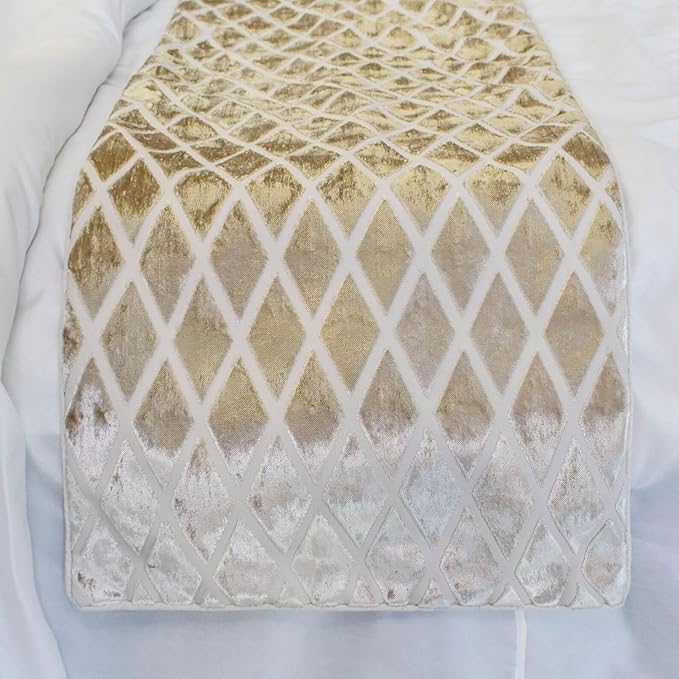 The HomeCentric King/Queen/Twin Ivory Decorative Bed Runner Full 68"x18" Bed Runner with Two Pillow Cover, Diamond Pattern, Velvet Cut Bed Scarf on Velvet Fabric - Ivory Velvet Verve