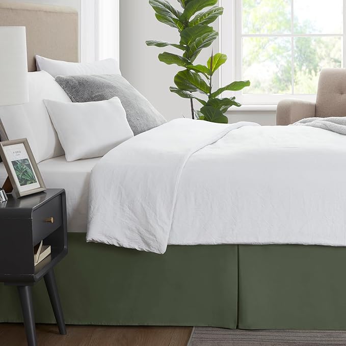 Nestl Olive Green Full XL Bed Skirt - Full XL Size Bed Skirt 14 Inch Drop - Brushed Microfiber Bed Skirts - Hotel Quality Pleated Bed Skirt - Shrinkage & Fade Resistant