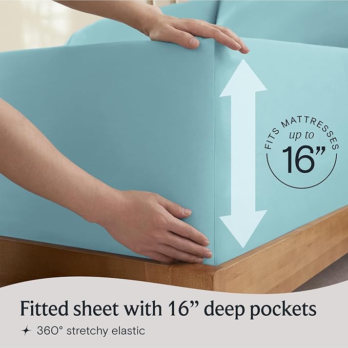 LuxClub 4 PC Full Size Sheet Set Deep Pockets 18" Wrinkle Free Cooling Sheets Machine Washable Hotel Bedding Silky Soft - Aqua Full